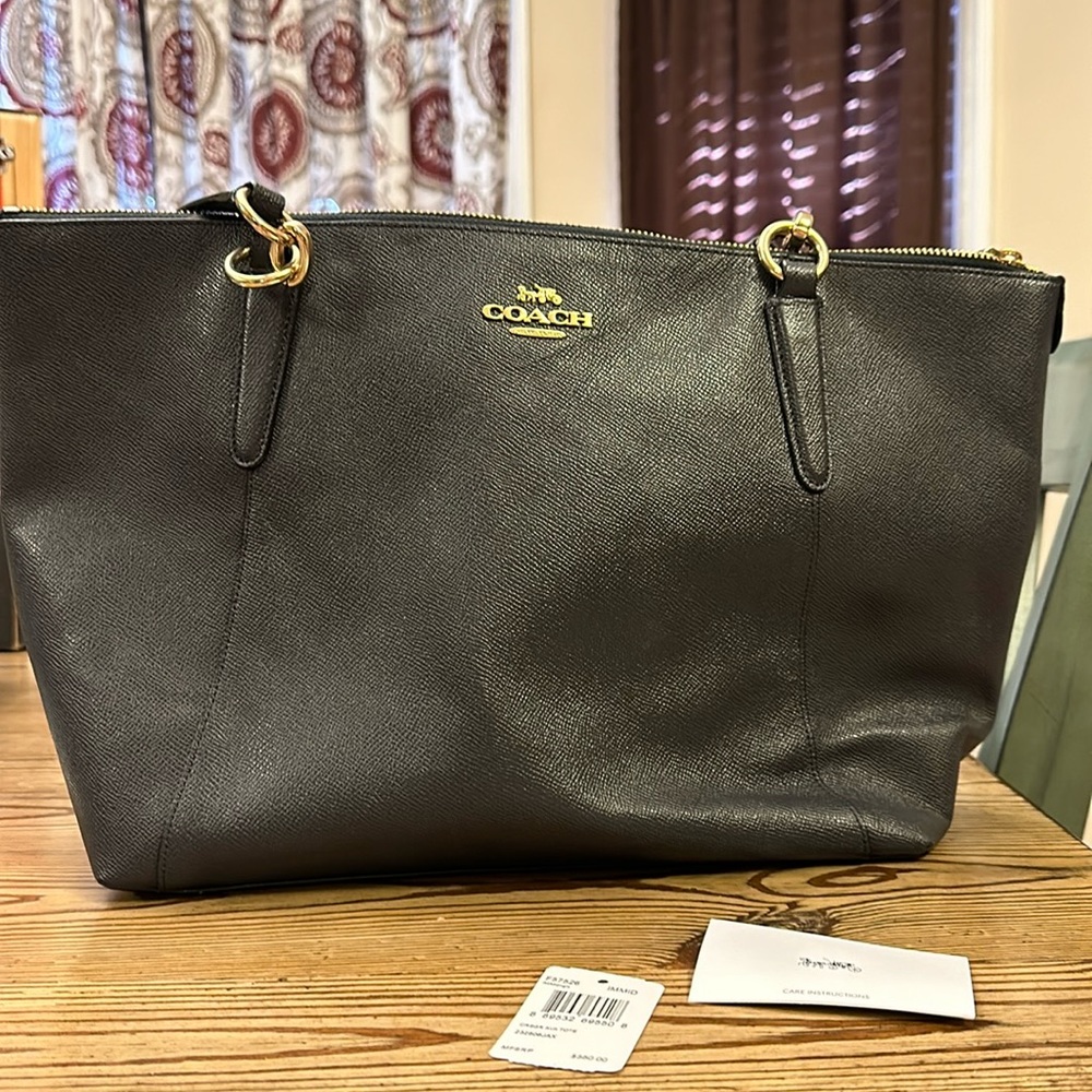 Blue Coach Tote with Gold Accents